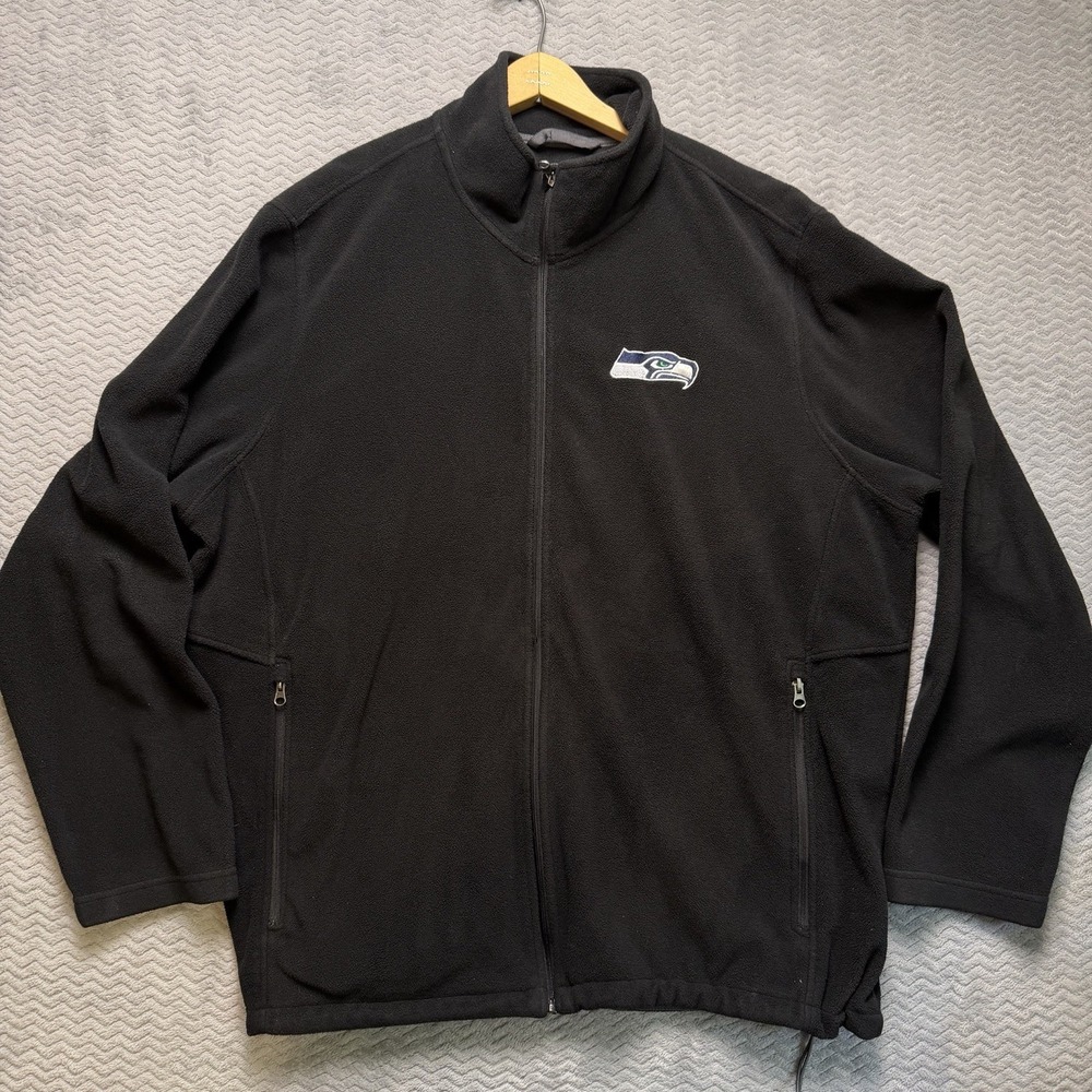 NFL Seattle Seahawks Fleece Jacket Men's Sz XXL Black Embroidered Logo Full Zip